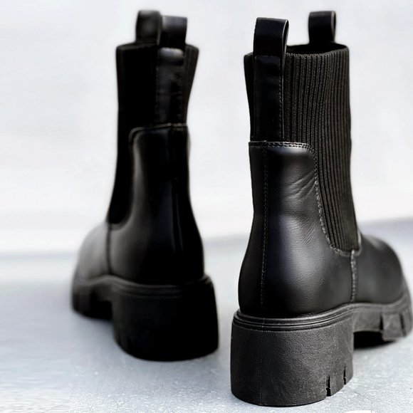 NEW Black Chunky Lug Sole Platform Elastic Cute Ankle Sock Boots Chelsea Bootie - Picture 3 of 11